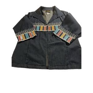 Bob Mackie Wearable Art Womens L Colorful Parade Embroidered Denim Jacket